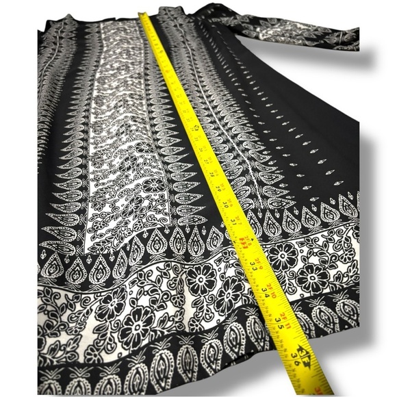 Luxology Black and White Vertical Geometric Pattern Shoulder Cutout Mini Dress - Picture 10 of 16